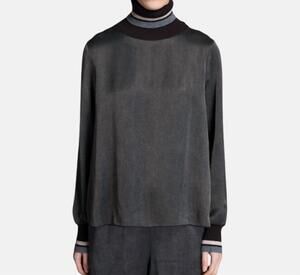 NEW TRICOT CHIC striped turtleneck long sleeve sweater in grey brown